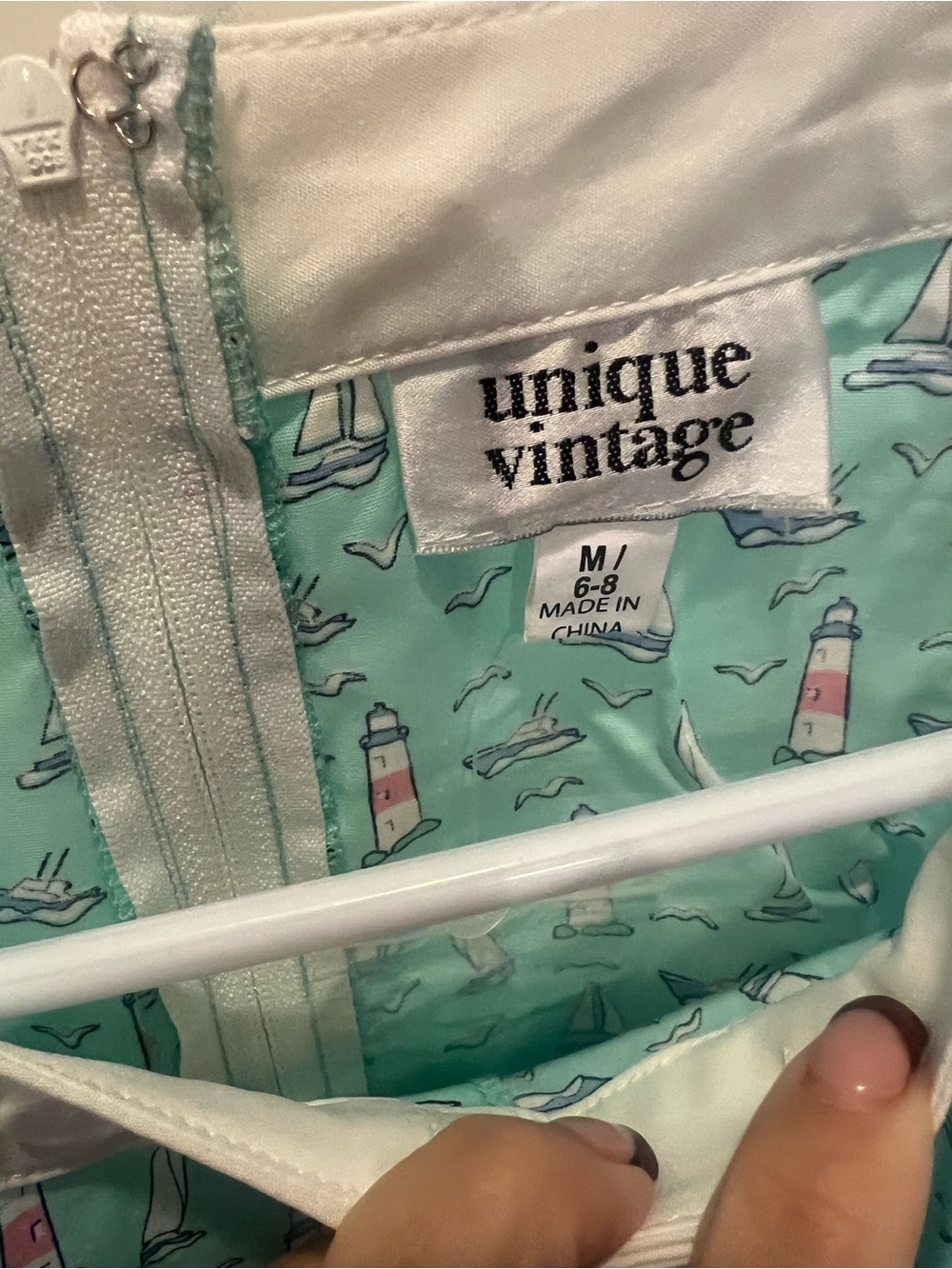 Unique Vintage Dress in Mint with Nautical Print